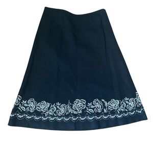 Loft Linen Blend Sequins Beaded Embroidered Black and White Skirt Size 8